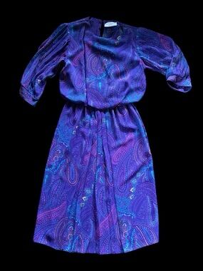 Purple Paisley Midi Dress - vintage 80’s